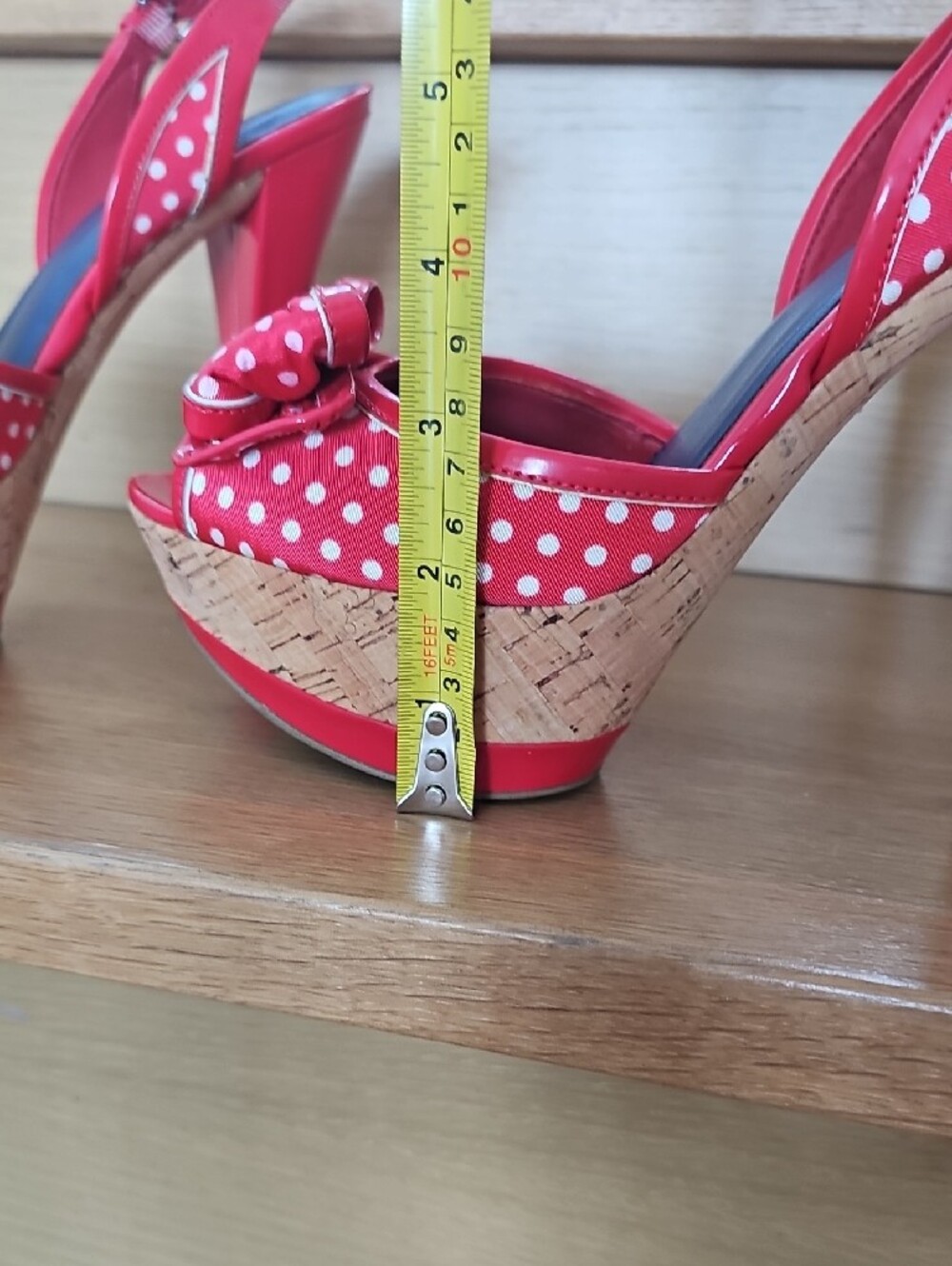 Nine West Red Polka Dot Platform Slingback Heels with Bow - Picture 8 of 8